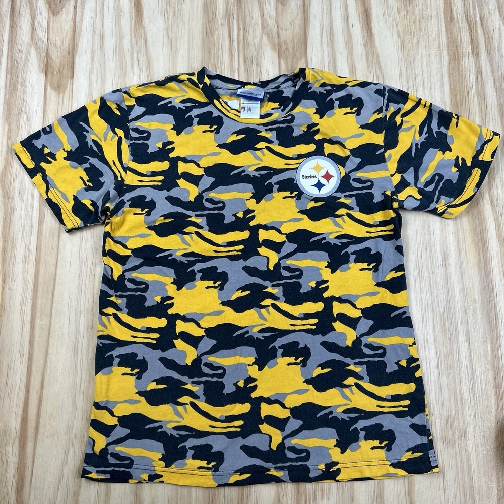 Vintage Y2K Reebok Pittsburgh Steelers Yellow Black Camo Graphic T-Shirt NFL
